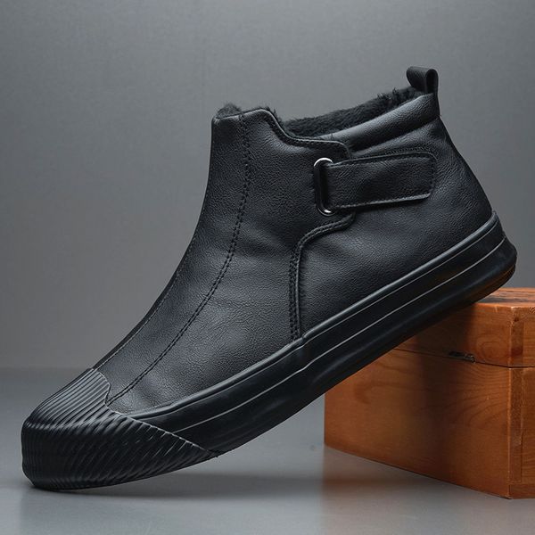 new winter men boots waterproof warm plush inside leather casual shoes all-match high flat ankle boots, Black
new winter men boots waterproof warm plush inside leather casual shoes all-match high flat ankle boots, Black