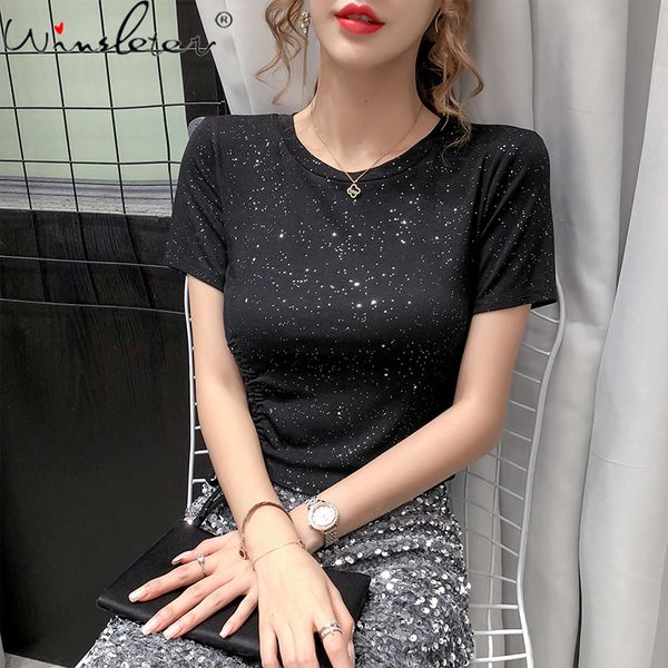 women's t-shirt summer cotton short european style girls o-neck shiny draw string waist women sleeve tees 2021 t11914a o, White
women's t-shirt summer cotton short european style girls o-neck shiny draw string waist women sleeve tees 2021 t11914a o, White