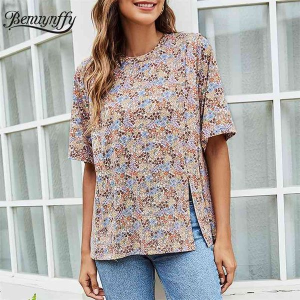 crew neck floral print split blouses summer short sleeve loose casual boho womens and 210510, White
crew neck floral print split blouses summer short sleeve loose casual boho womens and 210510, White