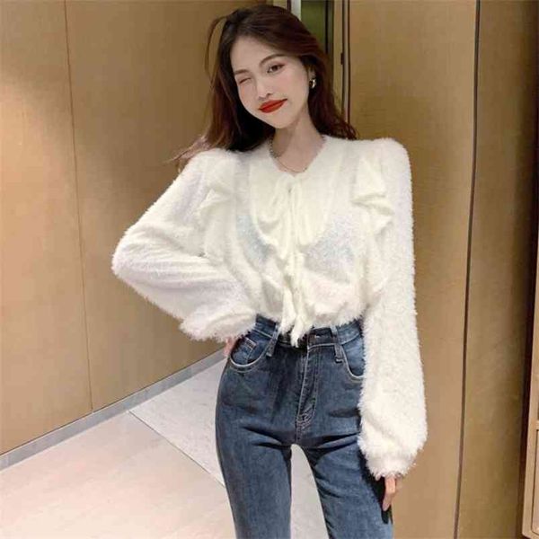 women french retro sweater autumn elegant ruffles long sleeve all-match lace-up pullovers female pl529 210506, White
women french retro sweater autumn elegant ruffles long sleeve all-match lace-up pullovers female pl529 210506, White