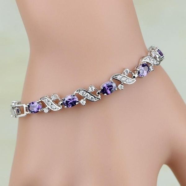 link, chain mystic purple crystal white zircon charm bracelets for women jewelry, Black
link, chain mystic purple crystal white zircon charm bracelets for women jewelry, Black