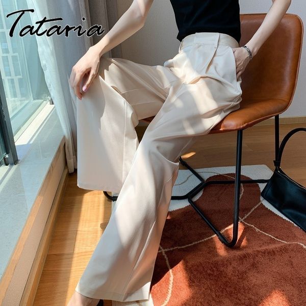 women solid satin silk pants wide leg loose casual summer beige trousers for office wear elegant high waist pant 210514, Black;white
women solid satin silk pants wide leg loose casual summer beige trousers for office wear elegant high waist pant 210514, Black;white