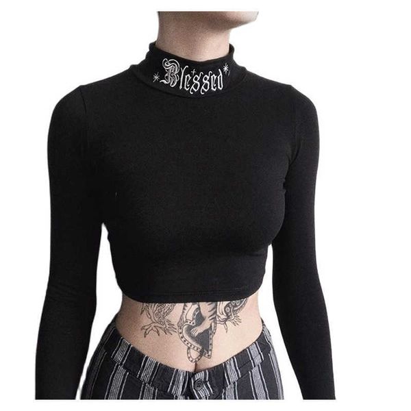 women black bodycon long sleeve crop gothic harajuku letter embroidery vintage solid female casual basic 210527, White
women black bodycon long sleeve crop gothic harajuku letter embroidery vintage solid female casual basic 210527, White