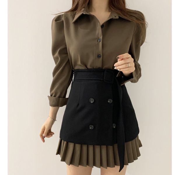 spring women fashion office lady 2 piece solid color minimalist pleated blouse+double breasted skirt 8y678 210510, White
spring women fashion office lady 2 piece solid color minimalist pleated blouse+double breasted skirt 8y678 210510, White