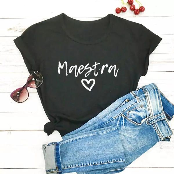 women's t-shirt maestra heart cotton bilingual teacher shirt summer women t casual o-neck short sleeve spanish tumblr tee gift, White
women's t-shirt maestra heart cotton bilingual teacher shirt summer women t casual o-neck short sleeve spanish tumblr tee gift, White