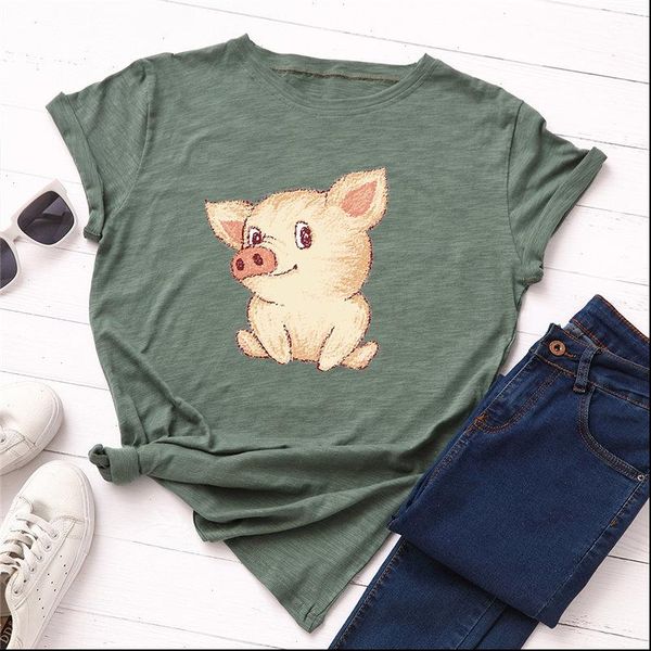 women t shirts plus size 100% cotton shirt o neck cute pig printed casual female tees good quality summer, White
women t shirts plus size 100% cotton shirt o neck cute pig printed casual female tees good quality summer, White
