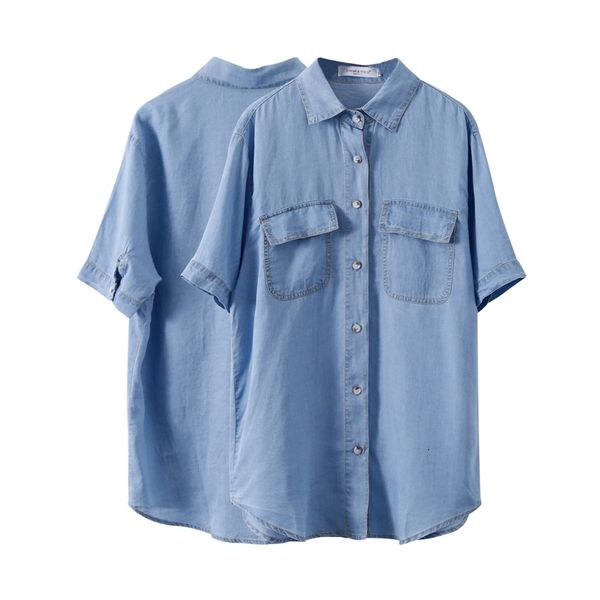 women's knits & tees summer short sleeve casual thin denim material blouse turn down collar oversize blouses for zhcg, White
women's knits & tees summer short sleeve casual thin denim material blouse turn down collar oversize blouses for zhcg, White