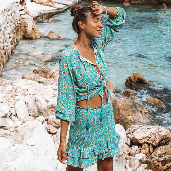 knits spring autumn women blouse shirt boho floral print v-neck long sleeve ruffle beach blusas mujer de moda pgto, White
knits spring autumn women blouse shirt boho floral print v-neck long sleeve ruffle beach blusas mujer de moda pgto, White