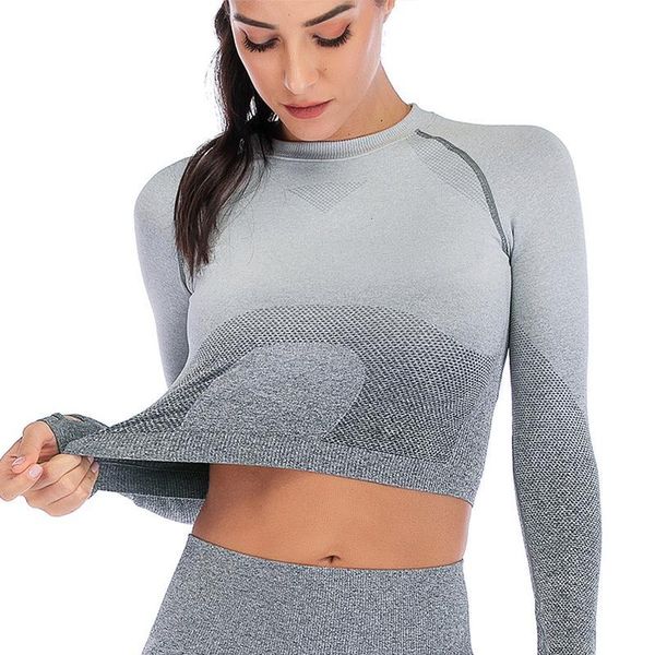 yoga outfits women seamless long sleeve crop workout shirts for sports gym, White;red
yoga outfits women seamless long sleeve crop workout shirts for sports gym, White;red