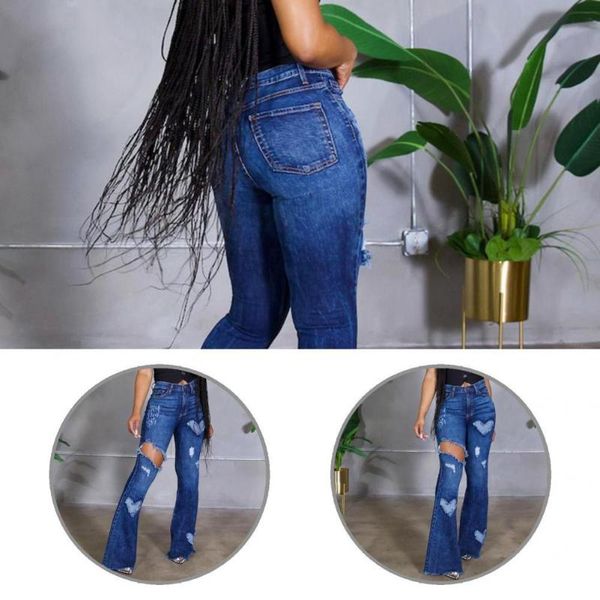 women's jeans summer autumn stylish heart pattern flare denim pants temperament women high waist for daily wear, Blue
women's jeans summer autumn stylish heart pattern flare denim pants temperament women high waist for daily wear, Blue
