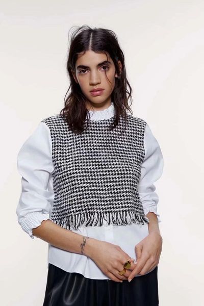 women vintage tweed woolen patchwork blouse retro chic pleated stand collar shirt basic femininas chemise women's blouses & shirts, White
women vintage tweed woolen patchwork blouse retro chic pleated stand collar shirt basic femininas chemise women's blouses & shirts, White