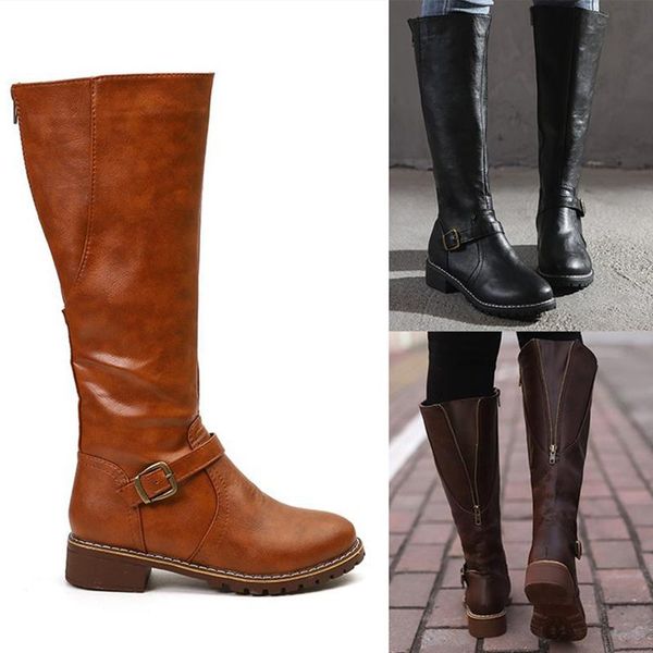 boots for autumn and winter boots, square heel high barrel knight belt buckle back zipper solid color women's, Black
boots for autumn and winter boots, square heel high barrel knight belt buckle back zipper solid color women's, Black
