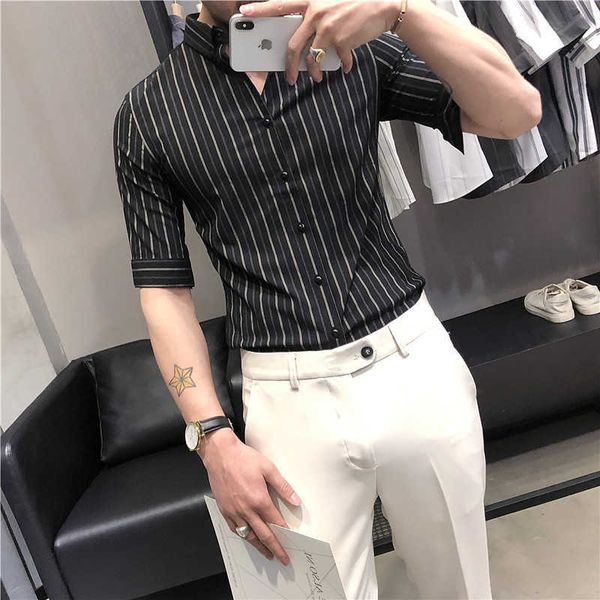 summer striped shirts men business formal dress shirts half sleeve slim fit casual shirt streetwear social party male clothes 210527, White;black
summer striped shirts men business formal dress shirts half sleeve slim fit casual shirt streetwear social party male clothes 210527, White;black
