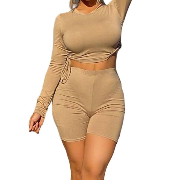 women's tracksuits women clothing set solid color outfits long sleeve round neck side drawstring t-shirt high waist shorts tracksuit st, Gray
women's tracksuits women clothing set solid color outfits long sleeve round neck side drawstring t-shirt high waist shorts tracksuit st, Gray