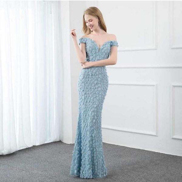 party dresses sky blue long prom off the shoulder flowers mermaid formal women dress in stock, White;black
party dresses sky blue long prom off the shoulder flowers mermaid formal women dress in stock, White;black