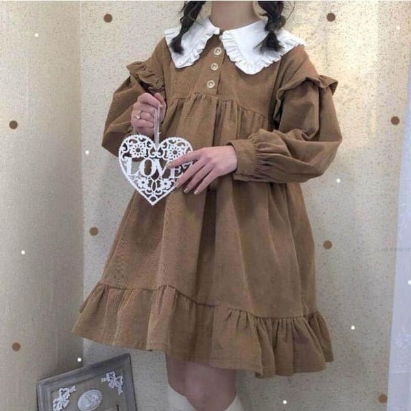 casual dresses autumn winter japanese dress women clothes soft girl cute lotus leaf collar long puff sleeve loose student girlfriend, Black;gray
casual dresses autumn winter japanese dress women clothes soft girl cute lotus leaf collar long puff sleeve loose student girlfriend, Black;gray