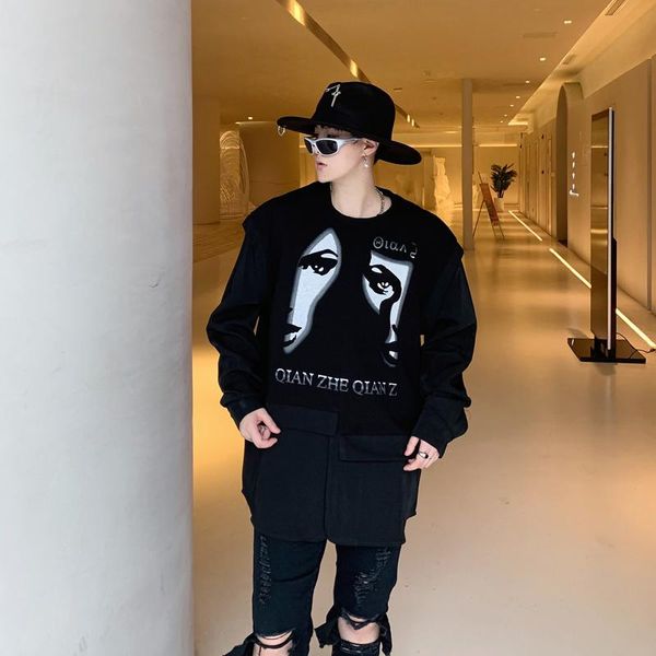 men's hoodies & sweatshirts long sleeve hoodie spring and autumn round collar abstract printing false two design leisure loose large si, Black
men's hoodies & sweatshirts long sleeve hoodie spring and autumn round collar abstract printing false two design leisure loose large si, Black