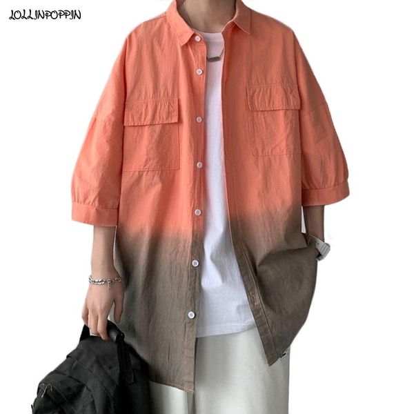 men's casual shirts gradient color blocking half sleeve men shirt turn down collar 2021 summer chest pockets loose male cargo, White;black
men's casual shirts gradient color blocking half sleeve men shirt turn down collar 2021 summer chest pockets loose male cargo, White;black