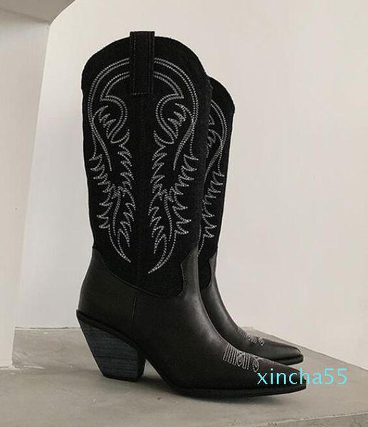 retro leather knee high boots women pointed toe embroidery wedges high heel boots woman fashion cowboy boots, Black
retro leather knee high boots women pointed toe embroidery wedges high heel boots woman fashion cowboy boots, Black