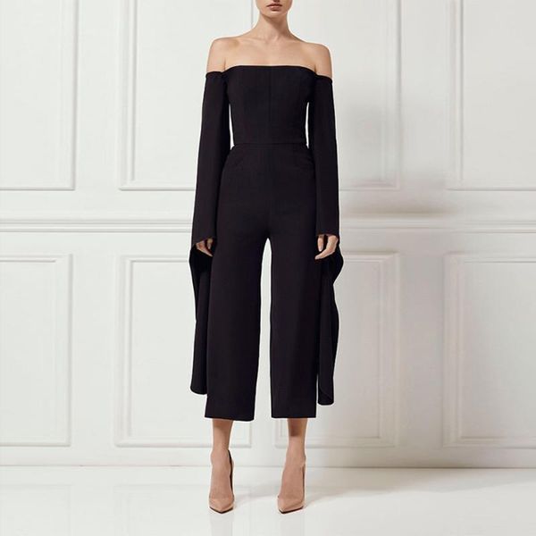 women's jumpsuits & rompers 2021 est winter jumpsuit women celebrity party black long sleeve full length runway night out bodysuit whol, Black;white