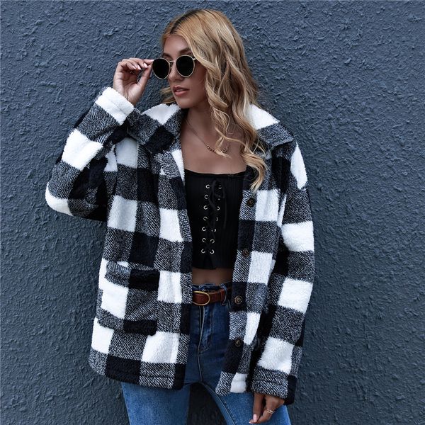 2021 winter new fashion women plaid button down jacket woolen coat casual long sleeve fuzzy fleece loose lapel coat with pockets, Black;brown
2021 winter new fashion women plaid button down jacket woolen coat casual long sleeve fuzzy fleece loose lapel coat with pockets, Black;brown