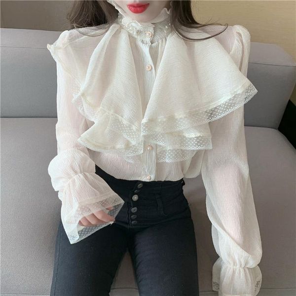 temperament long sleeved shirt women spring 2021 pearl lace stitching blouse fashion high neck ruffled elegant women's blouses & shirts, White
temperament long sleeved shirt women spring 2021 pearl lace stitching blouse fashion high neck ruffled elegant women's blouses & shirts, White
