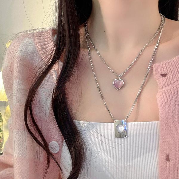 pendant necklaces sweet cool hollow square pink heart double layered detachable necklace female titanium steel non-fading punk sweater chain, Silver
pendant necklaces sweet cool hollow square pink heart double layered detachable necklace female titanium steel non-fading punk sweater chain, Silver