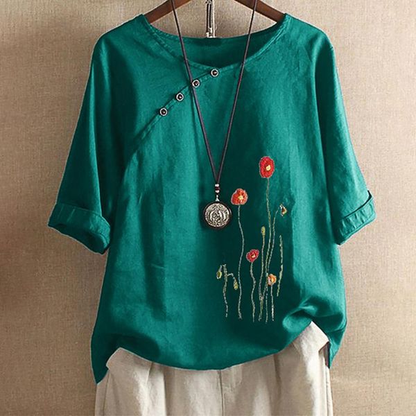 women's blouses & shirts plus size women blouse flower embroidery button half sleeve vintage blusas mujer de moda 2021 tee, White
women's blouses & shirts plus size women blouse flower embroidery button half sleeve vintage blusas mujer de moda 2021 tee, White