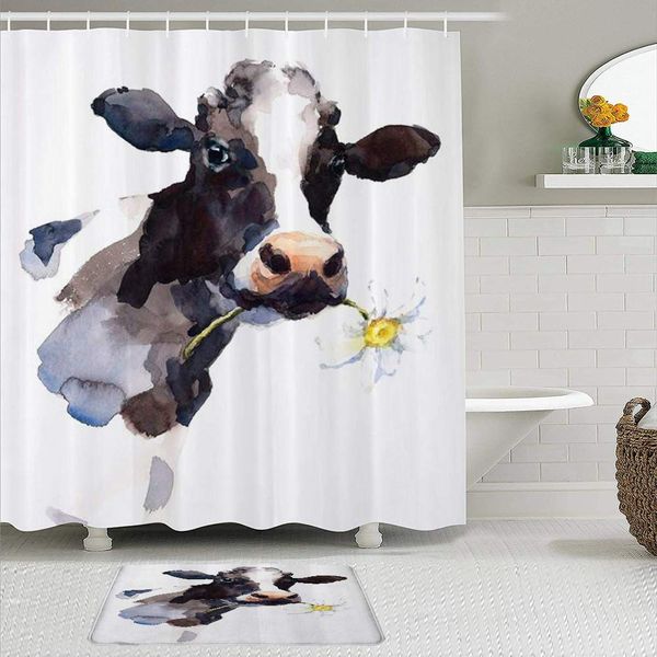 shower curtain sets with non-slip rugs,creative design milk cow watercolor cow head with small flower funny animal kids,durable
shower curtain sets with non-slip rugs,creative design milk cow watercolor cow head with small flower funny animal kids,durable