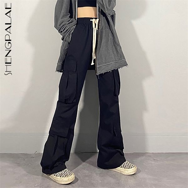 high street three dimensional multi pocket cargo pants women's spring drawstring waist black flare trousers 210427, Black;white
high street three dimensional multi pocket cargo pants women's spring drawstring waist black flare trousers 210427, Black;white