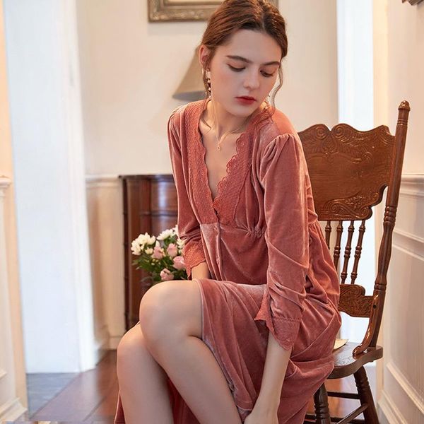 autumn winter nightgown velvet womens sleepwears v neck lace romantic long sleeve high waist warm nightd home clothes, Black;red
autumn winter nightgown velvet womens sleepwears v neck lace romantic long sleeve high waist warm nightd home clothes, Black;red