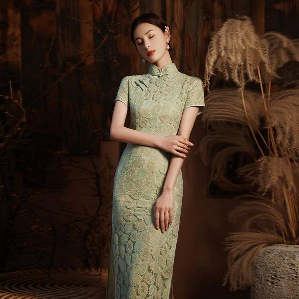 ethnic clothing summer women short sleeve green lace qipao chinese style elegant mandarin collar cheongsam vestidos, Red
ethnic clothing summer women short sleeve green lace qipao chinese style elegant mandarin collar cheongsam vestidos, Red