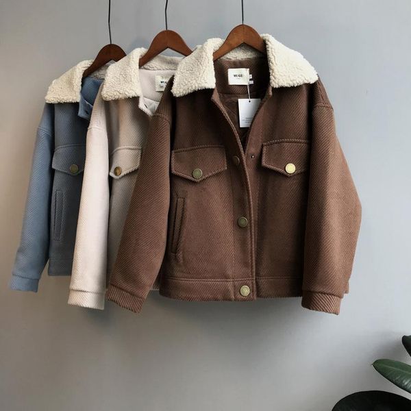 women's wool & blends clip cotton 2021winter solid color loose lamb long sleeve coat clothing, Black
women's wool & blends clip cotton 2021winter solid color loose lamb long sleeve coat clothing, Black