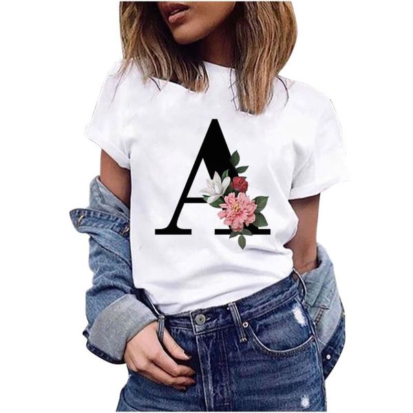 women's t-shirt letter flower print t shirt women o-neck hundred oversized preppy style lady short sleeve camisas de mujer, White
women's t-shirt letter flower print t shirt women o-neck hundred oversized preppy style lady short sleeve camisas de mujer, White