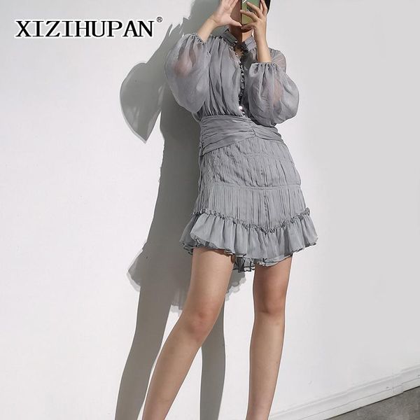 casual dresses xizihupan fold pleated button floral mini woman dress stand collar lantern long sleeve gathered waist for women 2021, Black;gray
casual dresses xizihupan fold pleated button floral mini woman dress stand collar lantern long sleeve gathered waist for women 2021, Black;gray