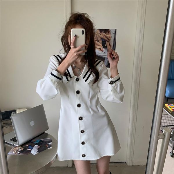 casual dresses japanese preppy style sweet soft girly women 2021 autumn sailor collar full sleeve buttons ruffles ladies dress vestidos, Black;gray
casual dresses japanese preppy style sweet soft girly women 2021 autumn sailor collar full sleeve buttons ruffles ladies dress vestidos, Black;gray