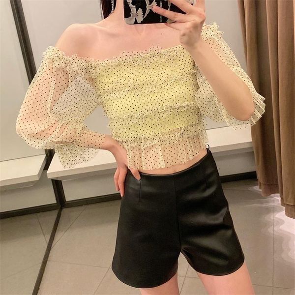 women's blouses & shirts zxqj women 2021 fashion polka dot mesh cropped ruffle vintage see through three quarter sleeve female chic, White
women's blouses & shirts zxqj women 2021 fashion polka dot mesh cropped ruffle vintage see through three quarter sleeve female chic, White