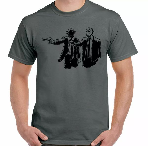 pulp fiction t-shirtpulp killer man parody jason horror crime film, White;black 
pulp fiction t-shirtpulp killer man parody jason horror crime film, White;black