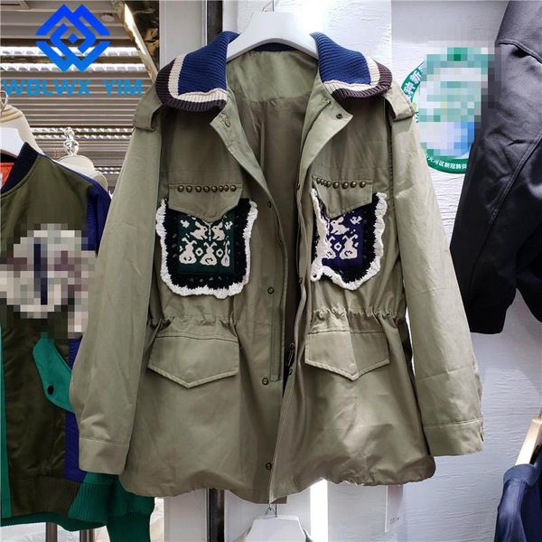women's jackets autumn women bomber jacket knit lapel rivet fashion embroidery pocket armygreen coat female streetwear loose outerwear, Black;brown
women's jackets autumn women bomber jacket knit lapel rivet fashion embroidery pocket armygreen coat female streetwear loose outerwear, Black;brown