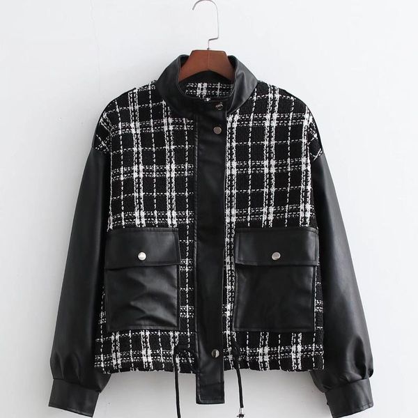 women's leather & faux junwu autumn winter black round neck zipper pu stitching fabric long sleeve pockets waist design jacket fashion
women's leather & faux junwu autumn winter black round neck zipper pu stitching fabric long sleeve pockets waist design jacket fashion