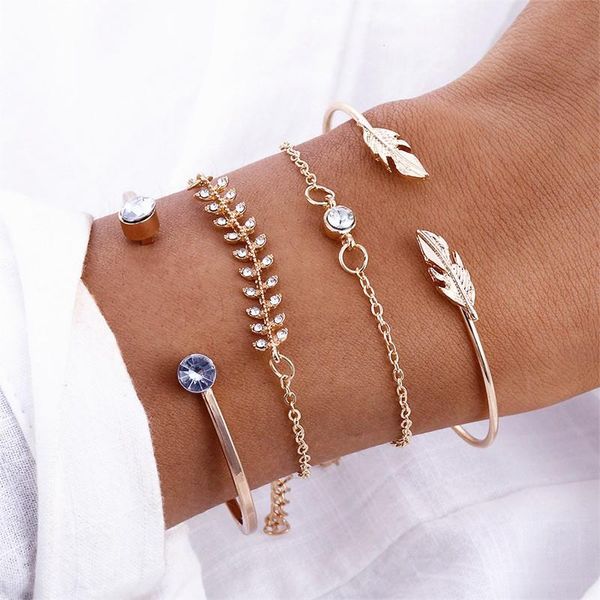 charm bracelets fnio 4pcs/set geometric crystal for women gold leaf bangles set simple wrist chain lady boho bracelet, Golden;silver
charm bracelets fnio 4pcs/set geometric crystal for women gold leaf bangles set simple wrist chain lady boho bracelet, Golden;silver