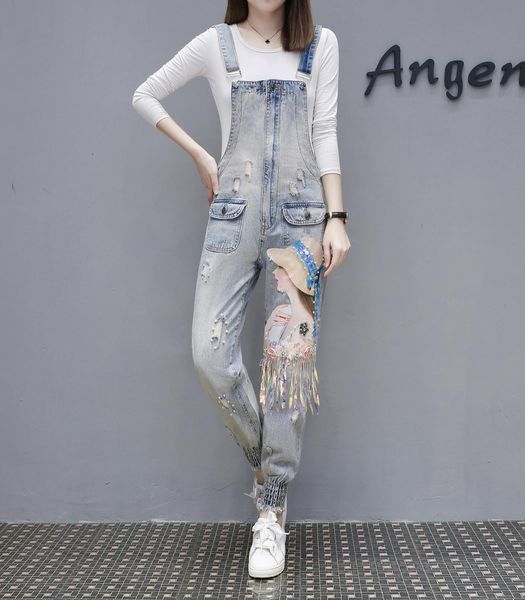 women print cartoon cat denim jumpsuits rompers overalls new hole loose beaded jean pants female casual long pants, Black;white
women print cartoon cat denim jumpsuits rompers overalls new hole loose beaded jean pants female casual long pants, Black;white