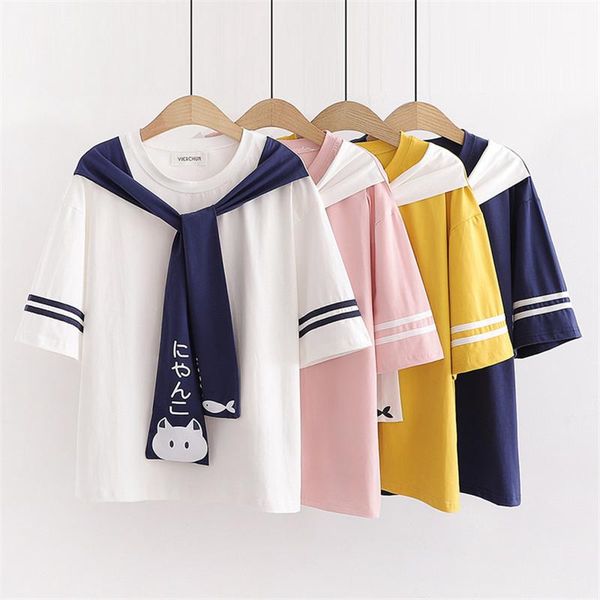 women's t-shirt japanese preppy style girls o neck short sleeved shirt womens summer, White
women's t-shirt japanese preppy style girls o neck short sleeved shirt womens summer, White
