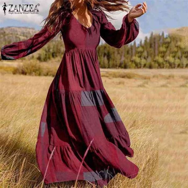 womens autumn sundress zanzea 2021 fashion ruffle maxi dress casual puff sleeve tunic vestidos plaid print robe plus size s-5xl, Black;gray
womens autumn sundress zanzea 2021 fashion ruffle maxi dress casual puff sleeve tunic vestidos plaid print robe plus size s-5xl, Black;gray