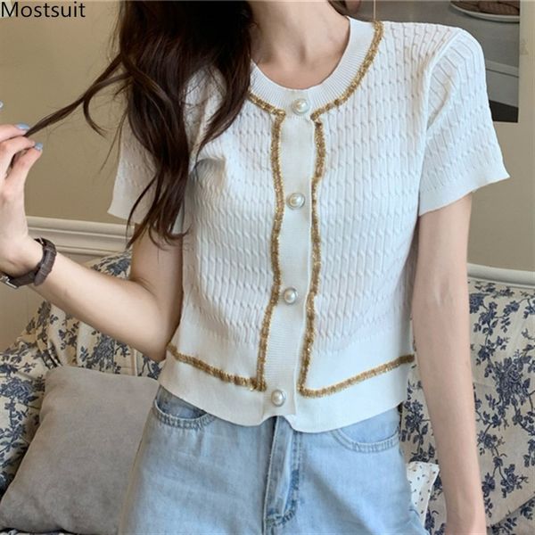 summer elegant knitted t-shirt short sleeve beading single-breasted vintage korean outwear clothes tshirt 210514, White
summer elegant knitted t-shirt short sleeve beading single-breasted vintage korean outwear clothes tshirt 210514, White