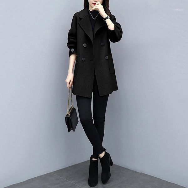 women's wool & blends abrigos mujer coat korean 2021 autumn winter double-breasted solid color lantern sleeve woolen female pocket q273, Black
women's wool & blends abrigos mujer coat korean 2021 autumn winter double-breasted solid color lantern sleeve woolen female pocket q273, Black