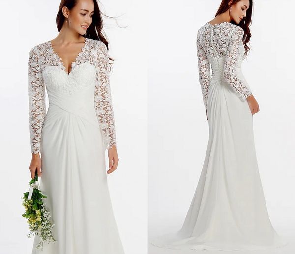 wedding dress 2022 bridal gown v neck sweep train chiffon floral lace long illusion sleeve romantic boho plus size vestido de noiva robe mar, White
wedding dress 2022 bridal gown v neck sweep train chiffon floral lace long illusion sleeve romantic boho plus size vestido de noiva robe mar, White