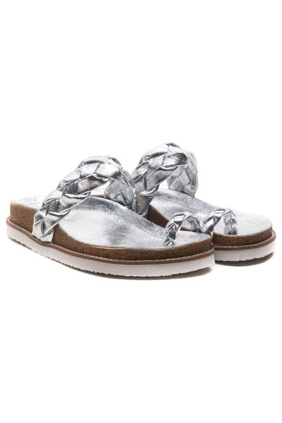 slippers women's silver leather mesh, Black