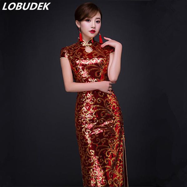 ethnic clothing chinese national costume female high grade sequins lace long cheongsams singer host stage performance dress party formal pro, Red
ethnic clothing chinese national costume female high grade sequins lace long cheongsams singer host stage performance dress party formal pro, Red