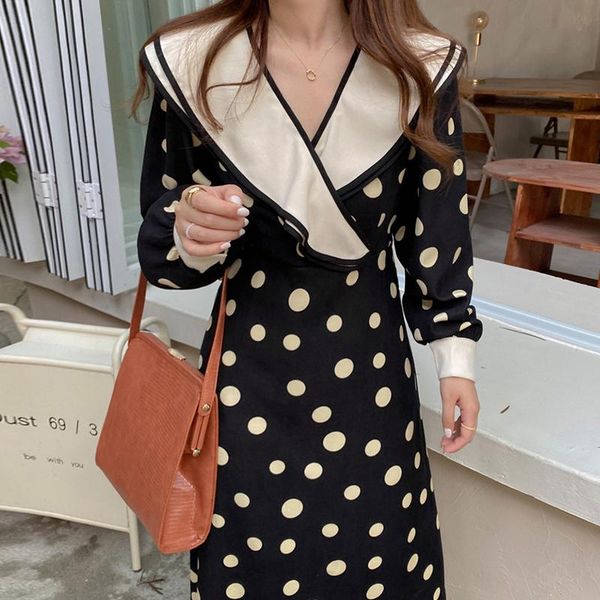 casual dresses retro color contrast stitching dot printing dress women slim waist long sleeve elegant vintage robe femme korean style vestid, Black;gray
casual dresses retro color contrast stitching dot printing dress women slim waist long sleeve elegant vintage robe femme korean style vestid, Black;gray